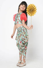 Thumbnail for Lil Drama Golden Weaves Blue Crop Top With Dhoti Co-Ordinate Set - Distacart