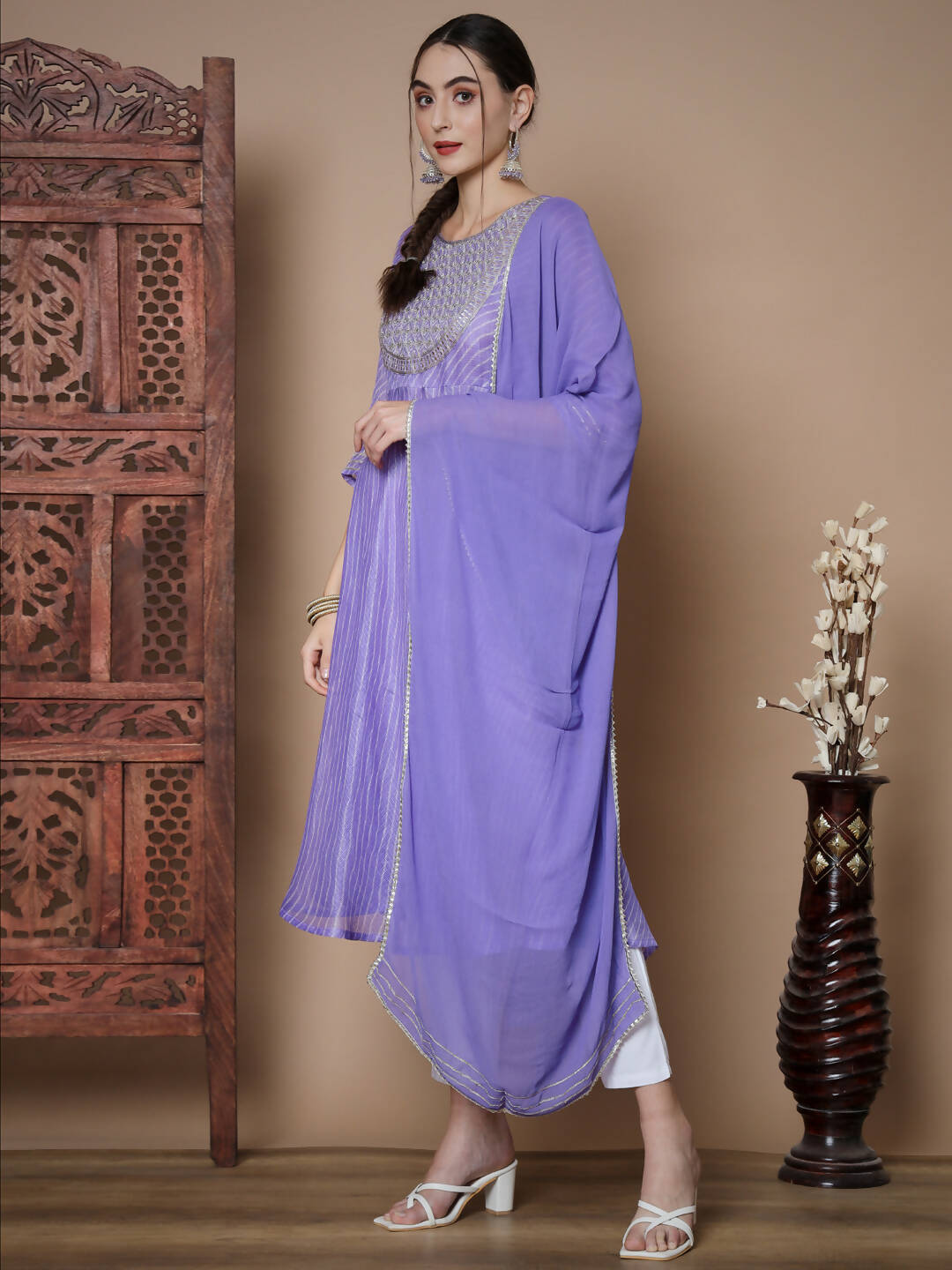 Myshka Women's Purple Anarkali Kurta & With Dupatta - Distacart