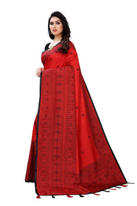 Thumbnail for Vamika Red Sana Silk Printed Saree (Nihal Red)