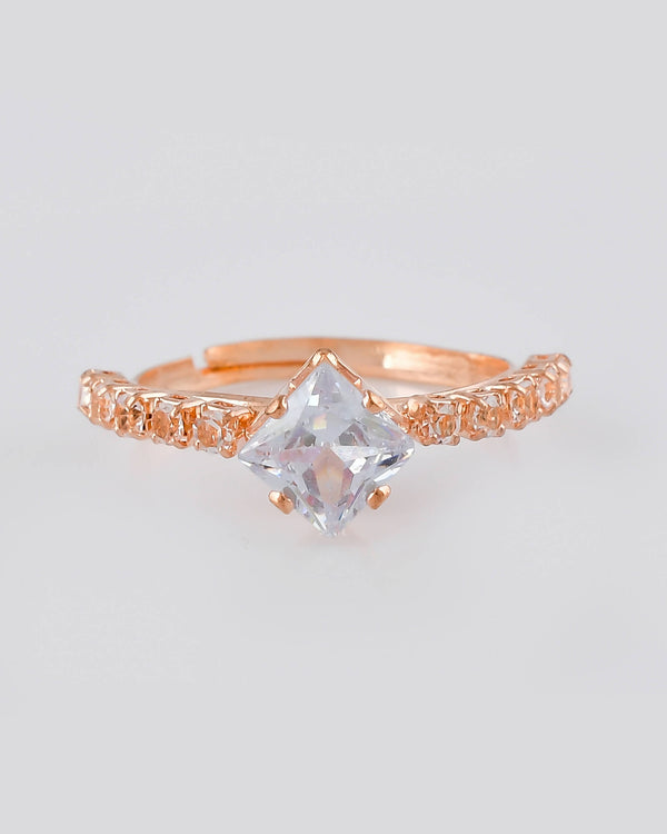 VOJ white CZ-detail Stainless Steel Cubic Zirconia Gold Plated adjustable finger Ring - Distacart