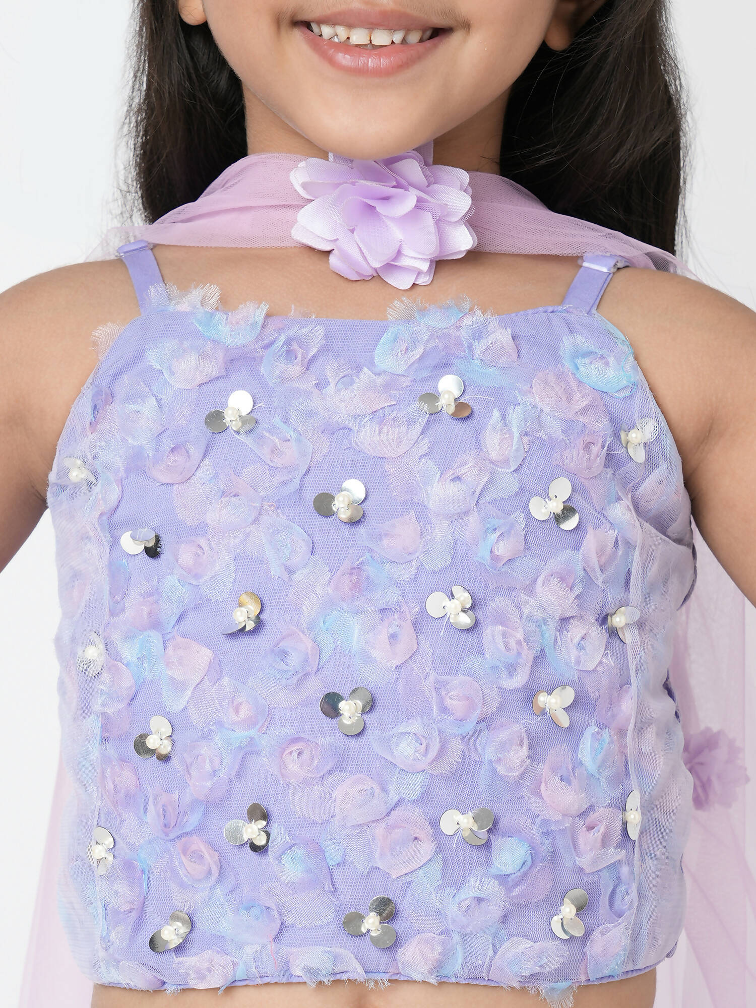 Lil Drama Girls Choli Ghaghra With Dupatta Set - Lavender - Distacart