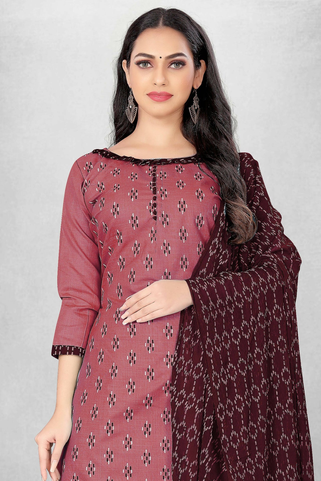 Pink Cotton Printed Unstitched Dress Material - Amara - Distacart