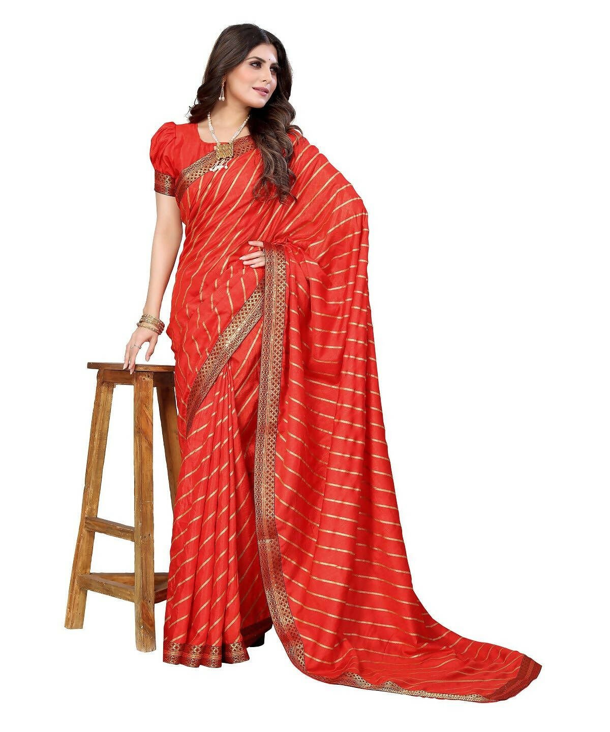Vamika Dola Silk Red Lace Border Bollywood Style Saree (SUCHI RED) - Distacart