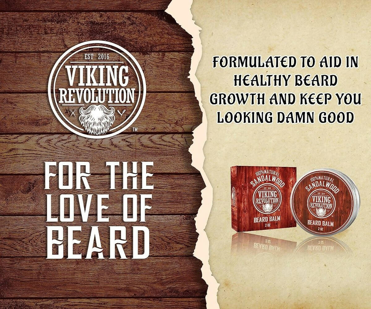 Viking Revolution Beard Balm with Sandalwood Scent and Argan Jojoba Oils - Distacart