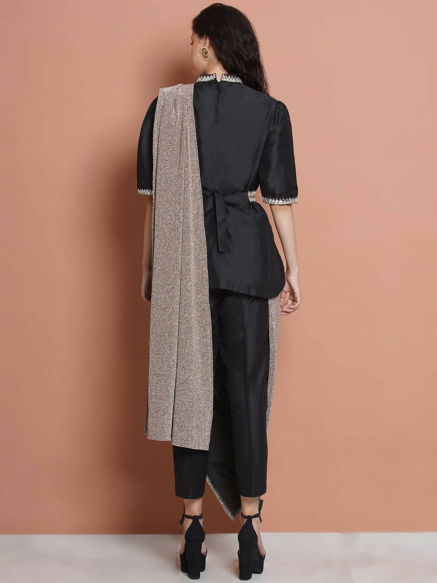Women Republic Black Cotton Blended Set with Attached Drape - Distacart