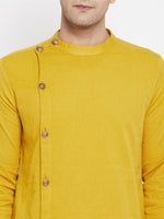 Thumbnail for Even Apparels Yellow Pure Cotton Men's Sherwani Kurta With Asymetrical Cut - Distacart