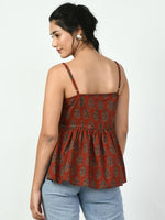 Thumbnail for Myshka Women's Rust Ethnic Motifs Printed Top - Distacart