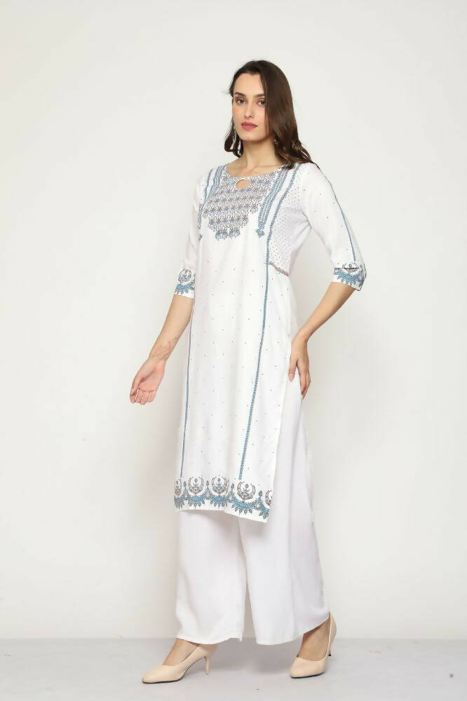 Maai Rayon Hand Printed Kurta Off-White - Distacart