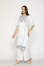 Thumbnail for Maai Rayon Hand Printed Kurta Off-White - Distacart