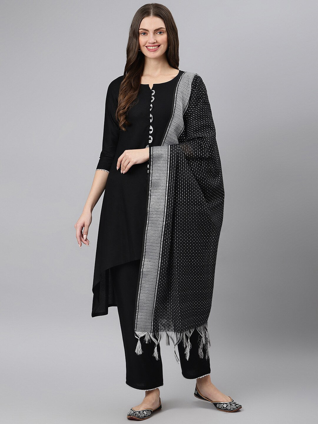 Khushal K Women Black Kurta with Trousers & With Dupatta - Distacart