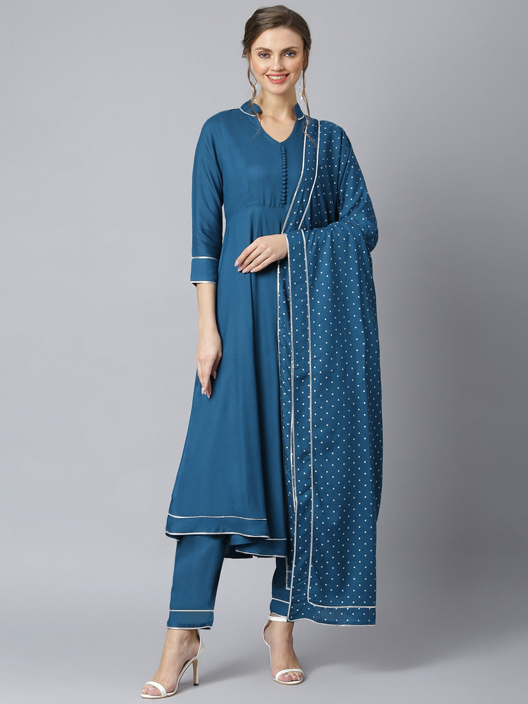 Khushal K Women Blue Regular Gotta Patti Kurta with Trousers & With Dupatta - Distacart