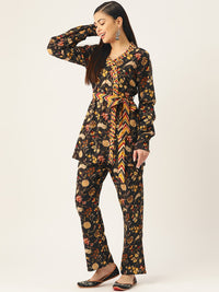 Thumbnail for InWeave Women's Black Kalamkari Coord Set With Belt - Distacart