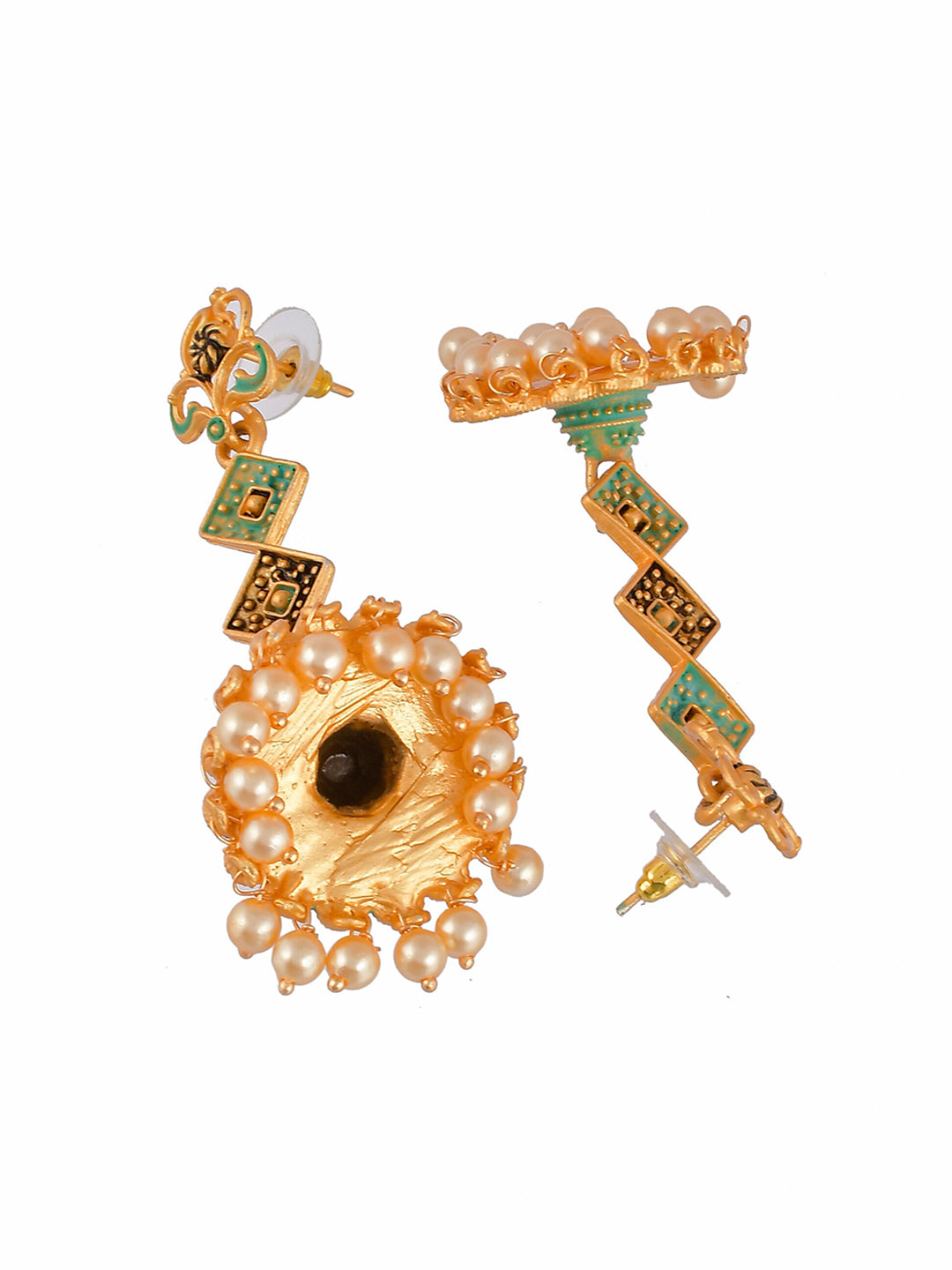 Shoshaa Gold-Toned & Green Contemporary Jhumkas Earrings - Distacart