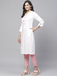 Thumbnail for Biba Women White & Silver Self-Checked Straight Kurta - Distacart