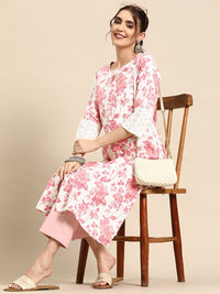 Thumbnail for Sangria Floral Printed Cotton Slub Kurta - Distacart
