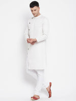 Thumbnail for Even Apparels White Rayon Men's Sherwani Kurta With Asymetrical Cut - Distacart