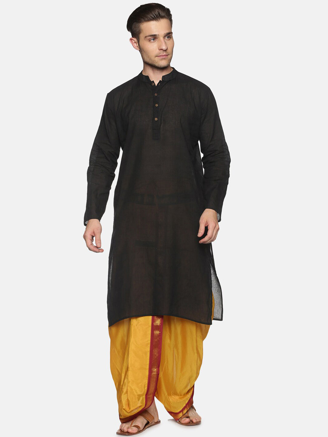 Sethukrishna Men Mustard-Yellow & Red Solid Readymade Dhoti - Distacart