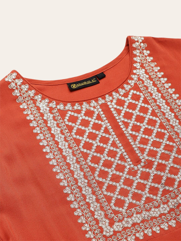 Khushal K Ethnic Motifs Yoke Design Sequinned Anarkali Kurta with Palazzos & Dupatta - Distacart