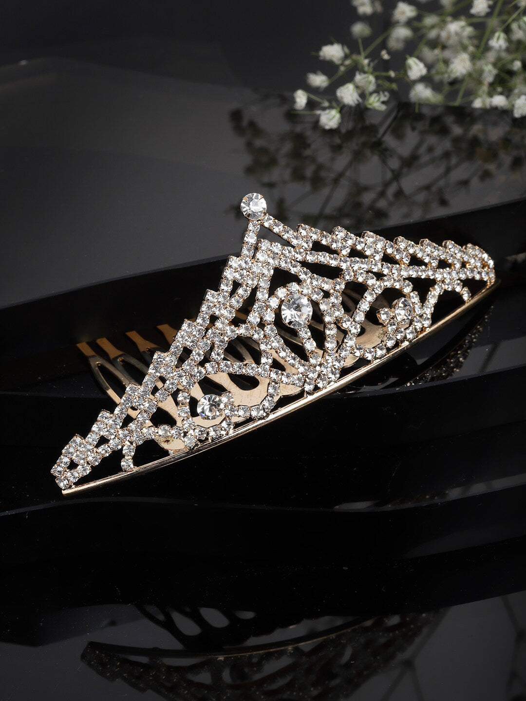 Panash Gold-Toned & White Embellished Comb Pin - Distacart