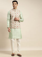Thumbnail for Sojanya Men Green Ethnic Motifs Woven Design Kurta & Churidar Comes With a Nehru Jacket - Distacart