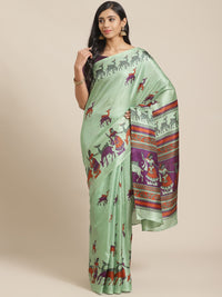 Thumbnail for Saree Mall Green & Purple Ethnic Motifs Print Bhagalpuri Saree - Distacart