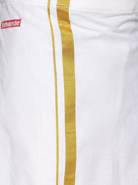 Thumbnail for Sethukrishna Olive Green & White Solid Shirt and Veshti For Boys - Distacart