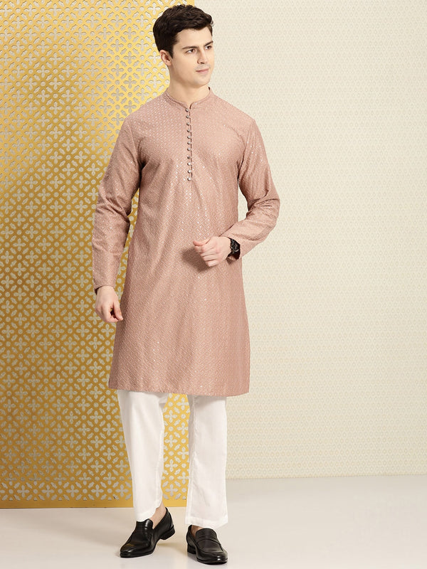 House of Pataudi Men Jashn Ethnic Motifs Embroidered Sequinned Kurta with Pyjamas - Distacart