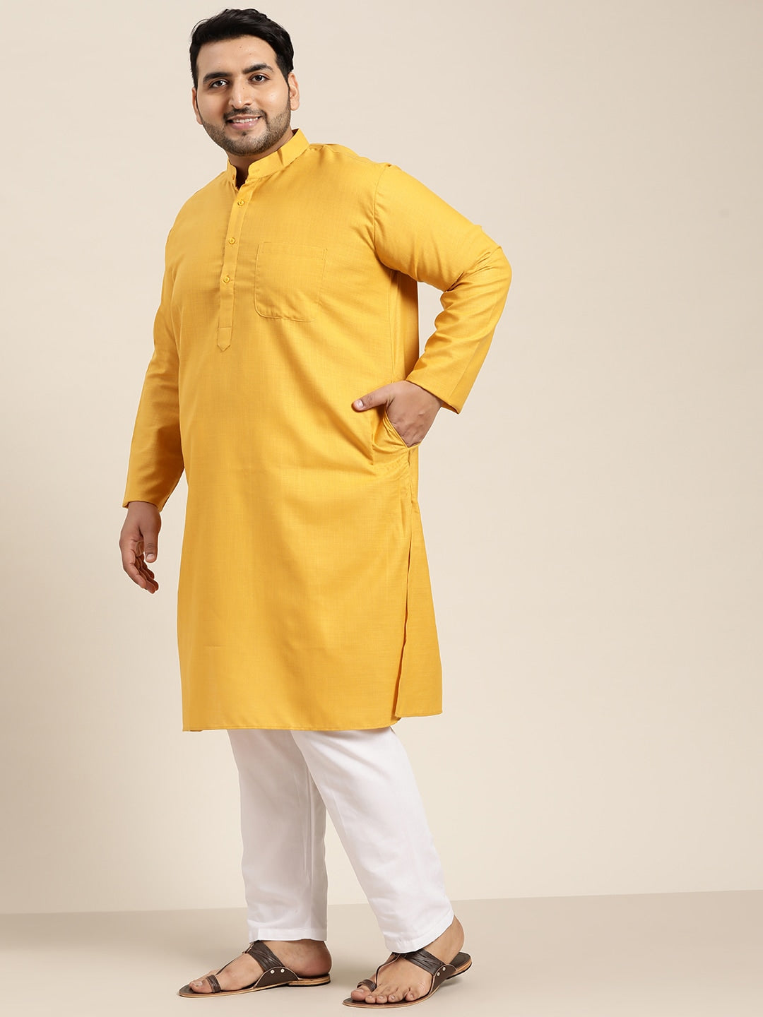 Sojanya Plus Size Men Mustard Yellow Pure Cotton Kurta - Distacart