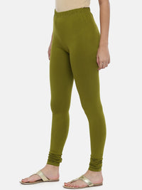 Thumbnail for Souchii Olive Green Solid Slim-Fit Churidar-Length Leggings - Distacart