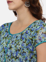 Thumbnail for Souchii Blue & Green Printed A-Line Kurta - Distacart