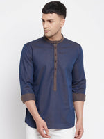 Thumbnail for Even Apparels Pure Cotton Blue Men's Kurta With Band Collar - Distacart