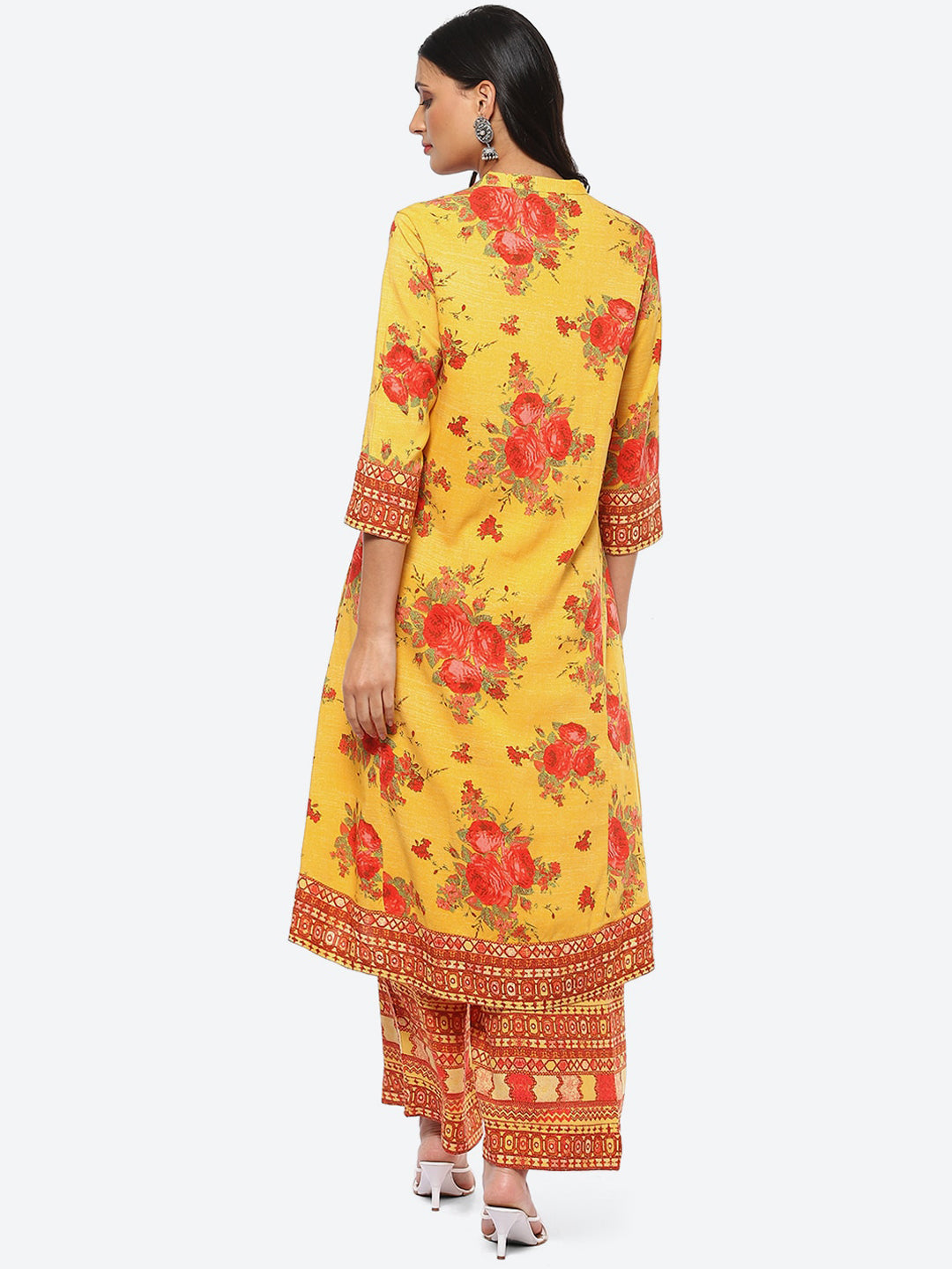 Biba Women Yellow Floral Printed Kurta with Palazzos Set - Distacart