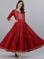 Thumbnail for Ishin Women Red Embellished Anarkali Kurta - Distacart