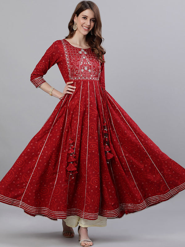 Ishin Women Red Embellished Anarkali Kurta - Distacart