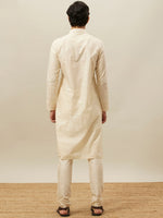 Thumbnail for Manyavar Self Design Mandarin Collar Pure Cotton Kurta With Pyjamas - Distacart