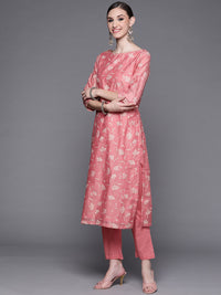 Thumbnail for Biba Women Pink & Golden Ethnic Motifs Kurta with Trousers & Dupatta - Distacart