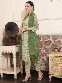 Thumbnail for Sangria Floral Printed Gotta Patti Pure Cotton Straight Kurta With Trousers & With Dupatta - Distacart