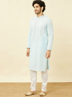 Thumbnail for Manyavar Floral Chikankari Embroidered Regular Thread Work Kurta With Pyjamas - Distacart