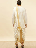 Thumbnail for Manyavar Mandarin Collar Regular Pure Silk Kurta With Dhoti Pants & Dupatta - Distacart