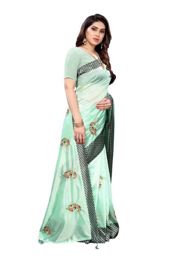 Vamika Green Crepe Embroidery Saree (Nirali Green)