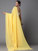 Thumbnail for Mitera Yellow Solid Pure Georgette Saree - Distacart