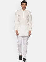 Thumbnail for Sethukrishna Men Cream-Coloured Striped Pure Cotton Kurta with Pyjamas - Distacart