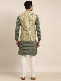 Thumbnail for Sojanya Men Green Ethnic Motifs Kurta with Pyjama & Nehru Jacket - Distacart