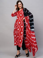 Thumbnail for Kalini Bandhani Printed V-Neck Regular Kurta with Trousers & With Dupatta - Distacart