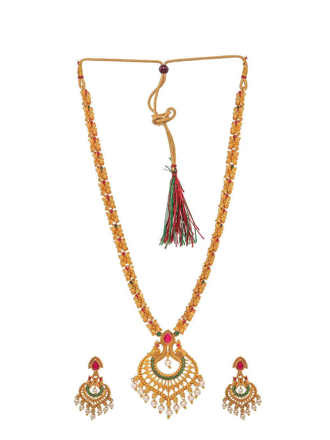 Saraf RS Jewellery Gold-Plated Red & Green Bridal Temple Jewellery Set - Distacart