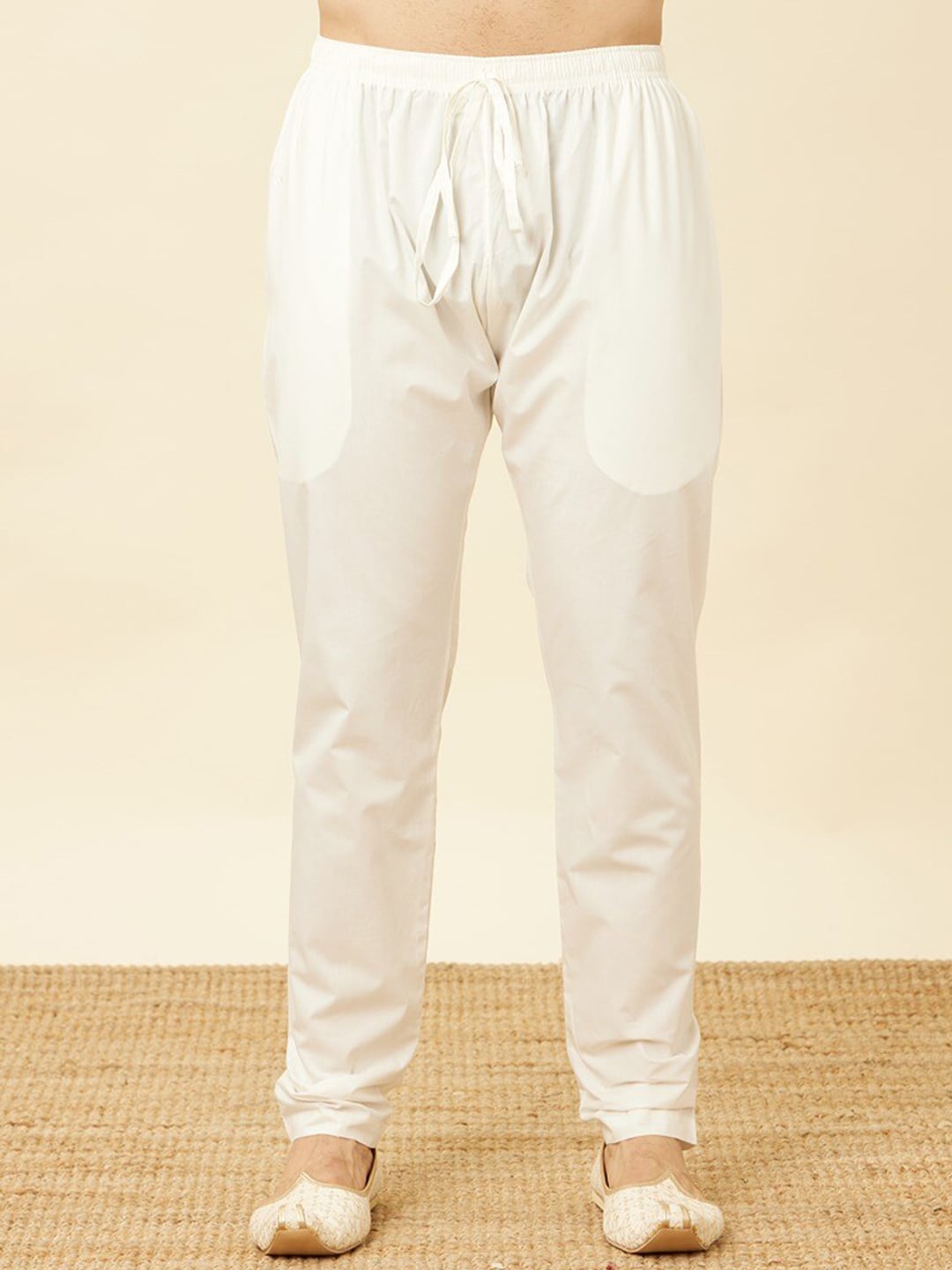 Manyavar Mandarin Collar Thread Work Pure Cotton Kurta & Pyjamas - Distacart