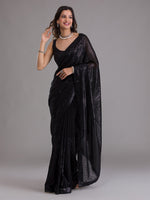 Thumbnail for Koskii Black Embellished Sequinned Saree - Distacart