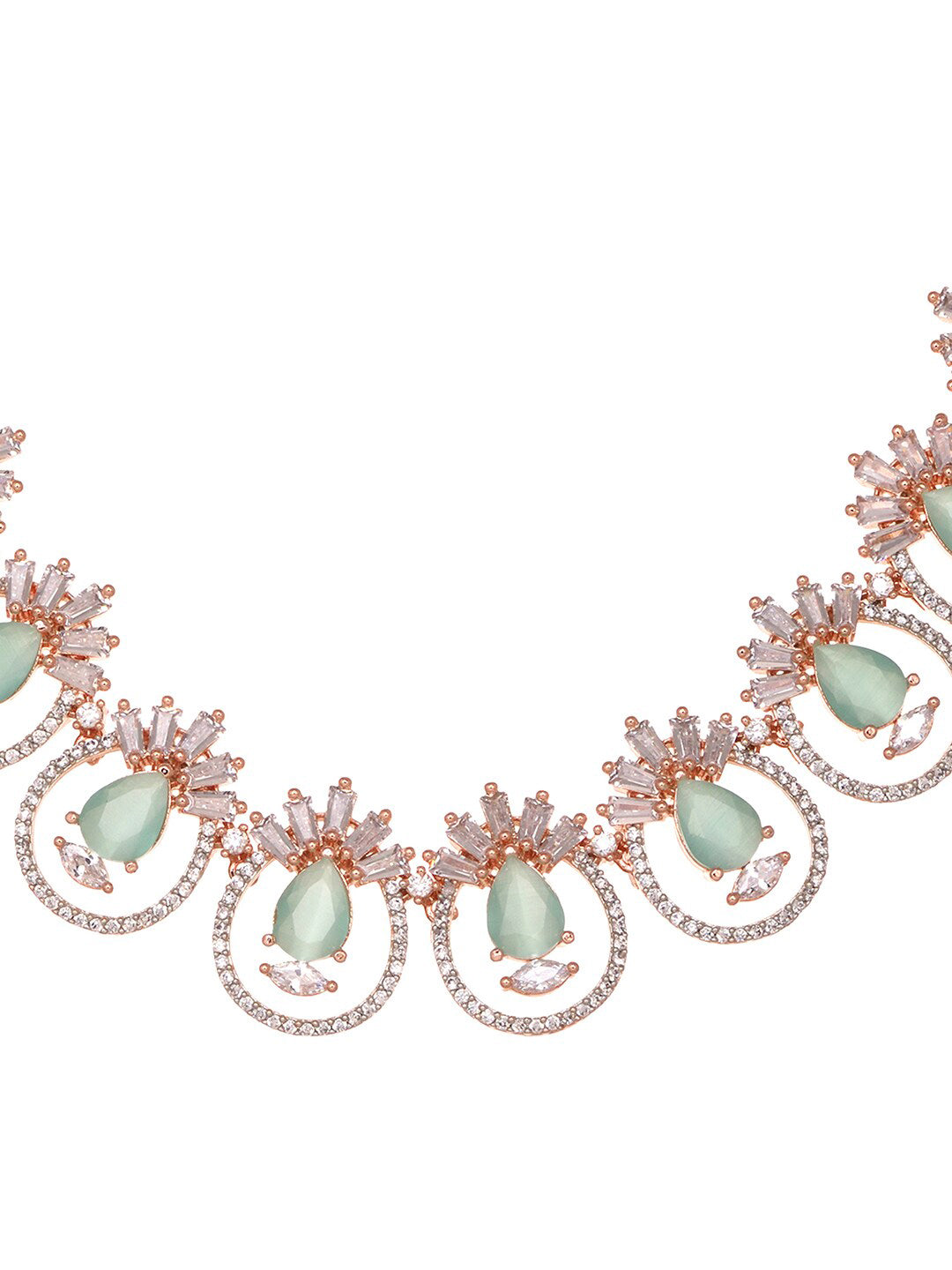 Saraf RS Jewellery Rose Gold-Plated & Sea Green American Diamond Studded Jewellery Set - Distacart