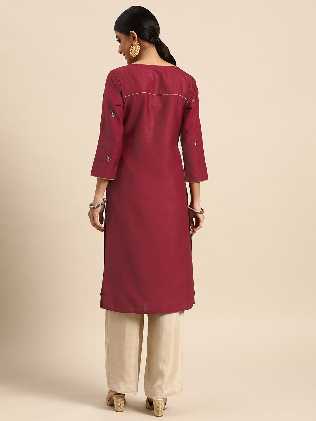 Sangria Women Red Yoke Design Sequined Kurta - Distacart
