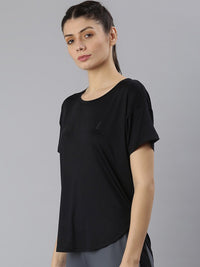 Thumbnail for MKH Women Black Typography Printed Dri-FIT Sports T-shirt - Distacart